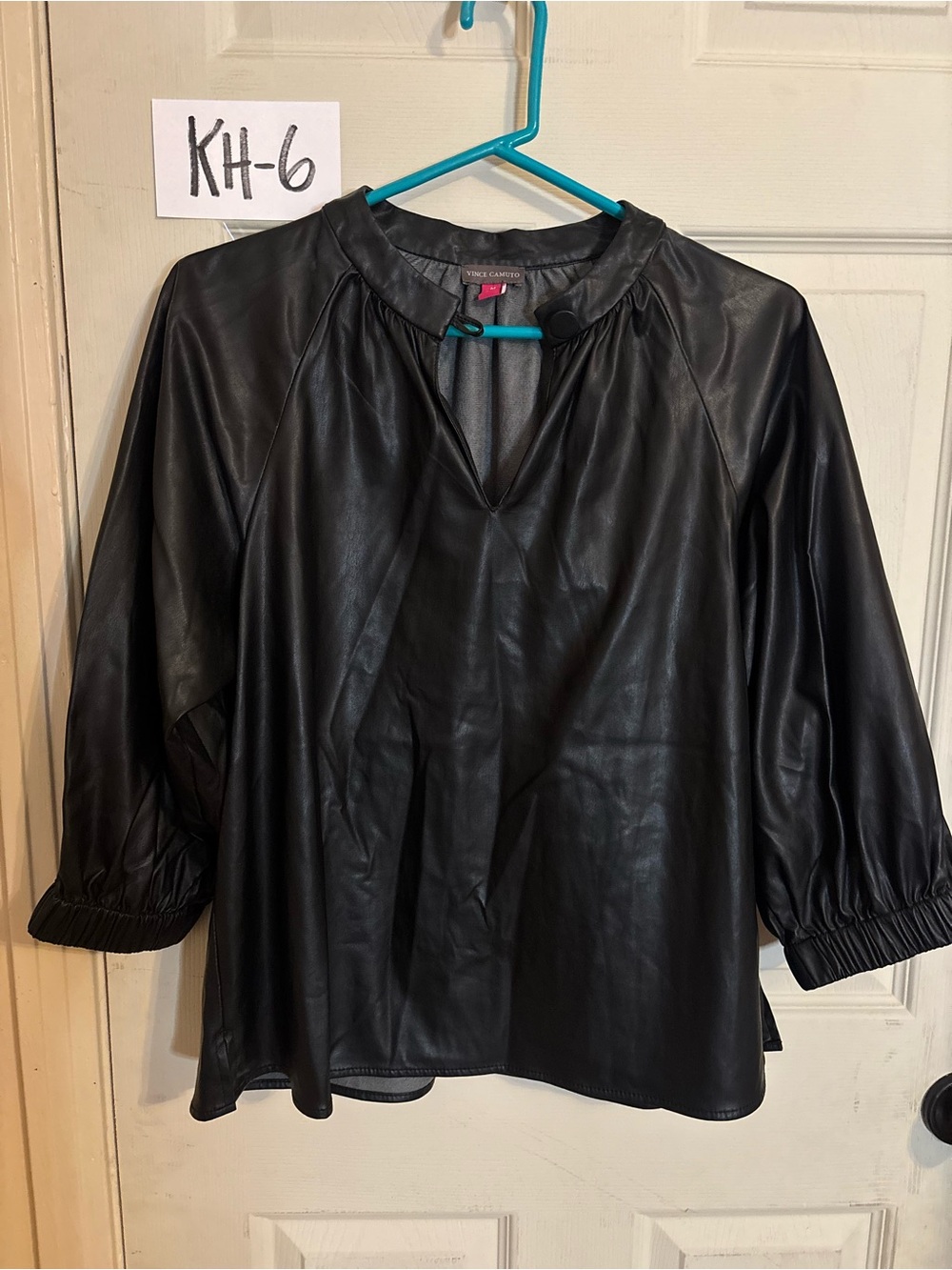 Vince Camuto Black Faux Leather Tunic Top